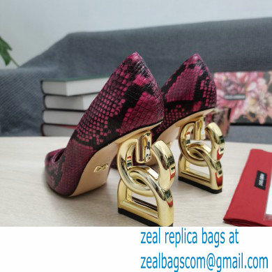 Dolce  &  Gabbana Heel 10.5cm Leather Pumps Snake Print Fuchsia with DG Pop Heel 2021